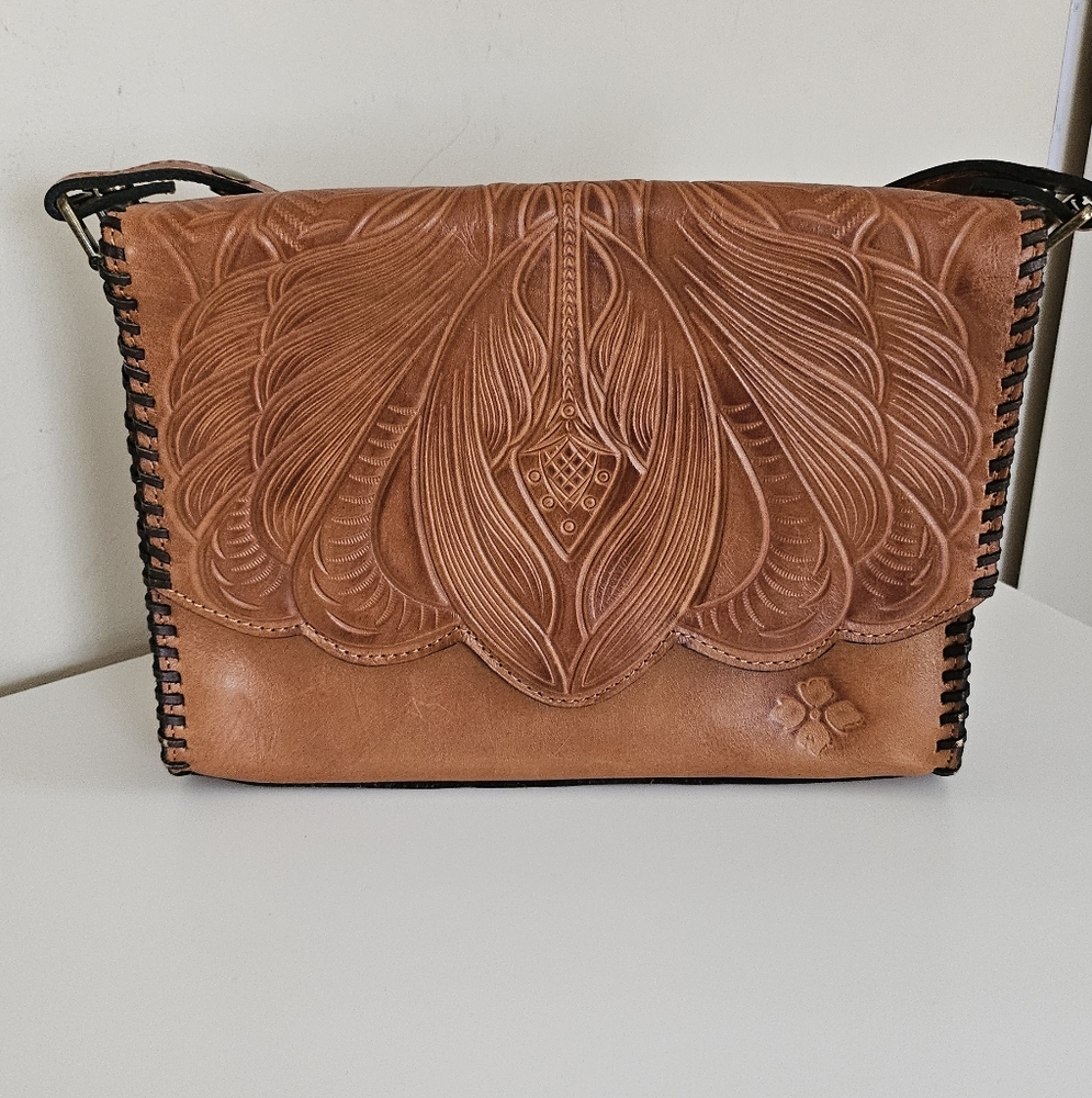 Patricia Nash Tooled Leather Sarola Crossbody Burnt Coral Bag Purse Western - Picture 3 of 12